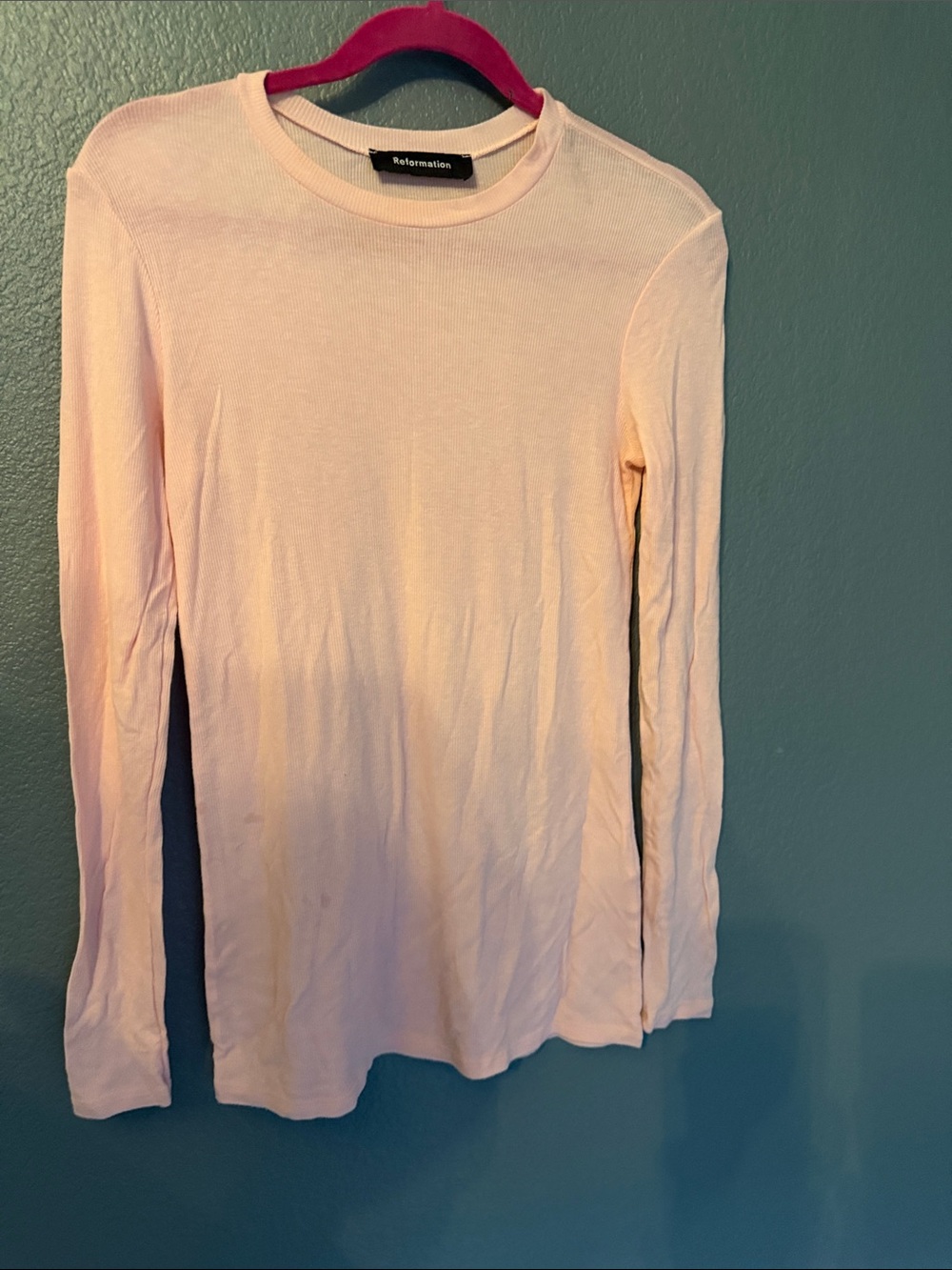 Reformation Light Pink Long Sleeve Crew Neck Shirt